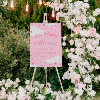Pink Stars Oh Baby Girl Baby Shower Welcome Foam Board by Paperpaperpaper at Zazzle