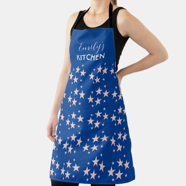 Pink Stars Patriotic Blue Apron (Insitu)