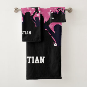 Pink Stars Soccer Ball and Fans Bath Towel Set