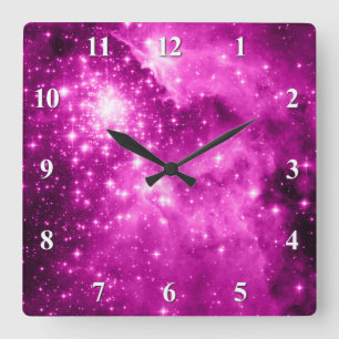 Pink Stars Square Wall Clock