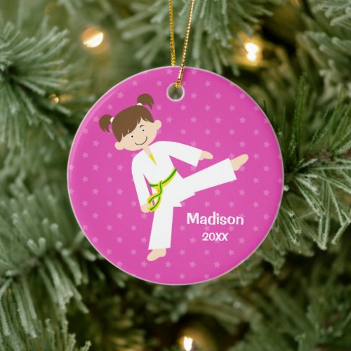 Pink Stars Taekwondo Karate Girl Personalized Ceramic Ornament