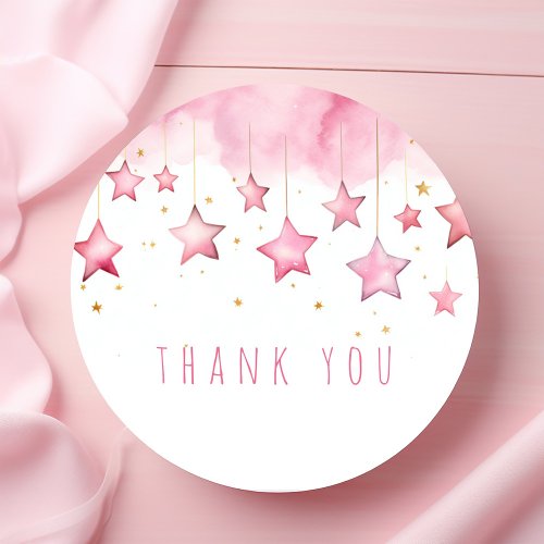 Pink stars thank you sticker