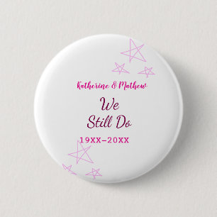 Pink stars Vow renewal anniversary wedding modern Button