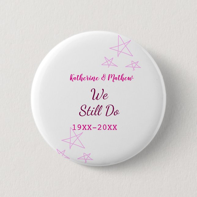 Pink stars Vow renewal anniversary wedding modern  Button (Front)