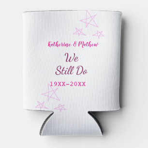 Pink stars Vow renewal anniversary wedding modern Can Cooler