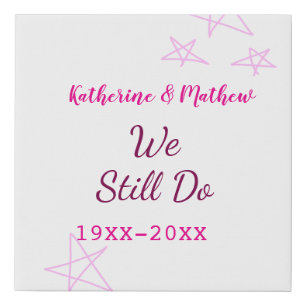 Pink stars Vow renewal anniversary wedding modern  Faux Canvas Print