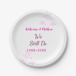 Pink stars Vow renewal anniversary wedding modern Paper Plates