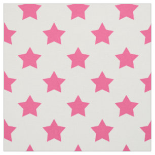 Pink Stars White Background Textile Fabric