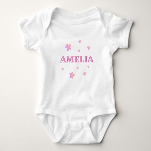 Pink Stars with Name Cute Baby Girl Bodysuit
