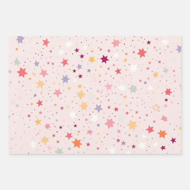 Pink Stars Wrapping Paper (Set of 3 ) (Front 3)