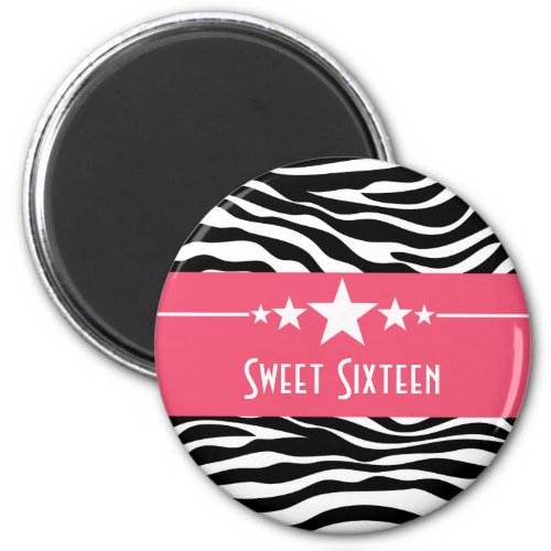Pink Stars Zebra Print Sweet 16 Magnet