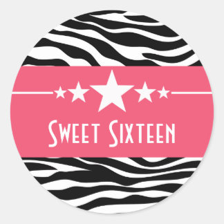 Pink Stars Zebra Print Sweet 16 Stickers