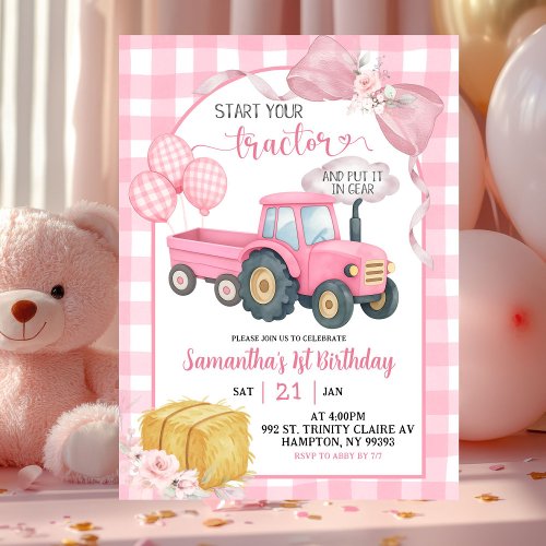 Pink Start Your Tractor Farm Theme Girl Birthday