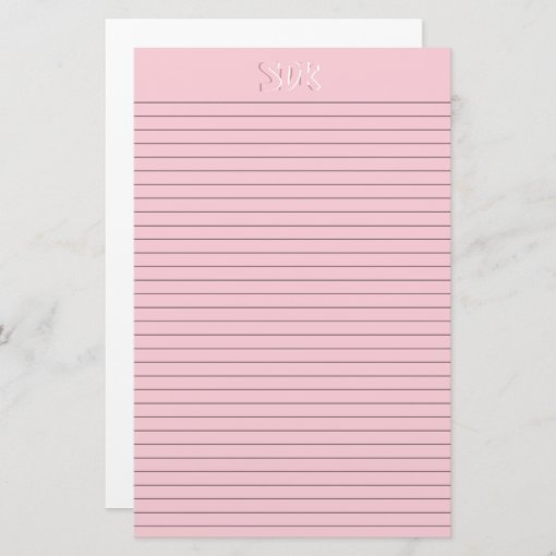 Pink Stationery Paper Monogram optional lines Zazzle