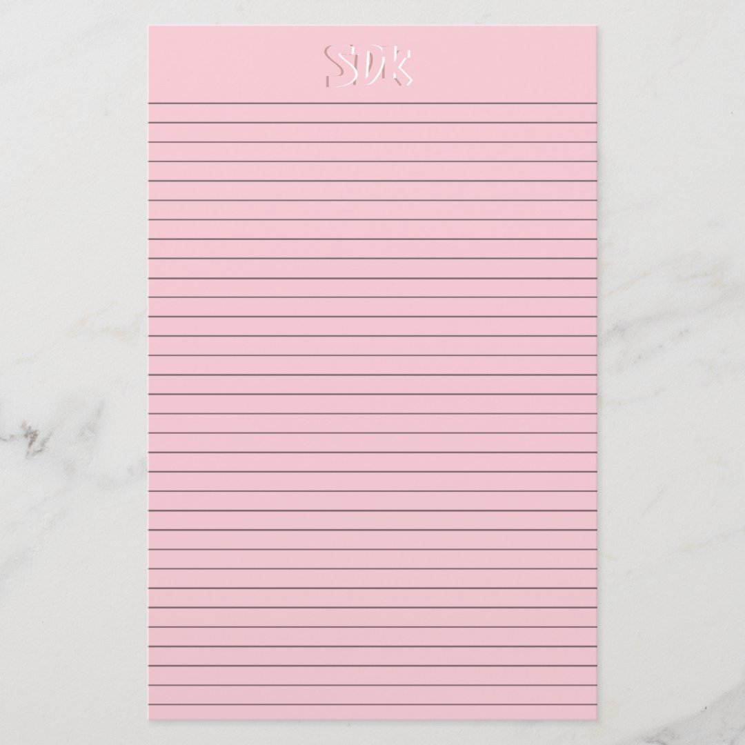 Pink Stationery Paper Monogram optional lines Zazzle
