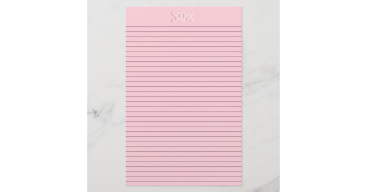 Pink Stationery Paper Monogram optional lines Zazzle