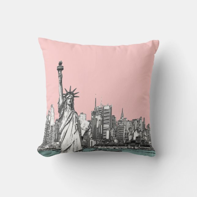 Pink Statue of Liberty New York Throw Pillows (Front)