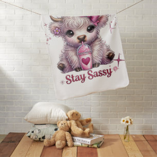 Pink, Stay Sassy, Highland Cows Baby Blanket