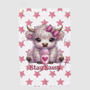 Pink, Stay Sassy, Highland Cows Golf Towel