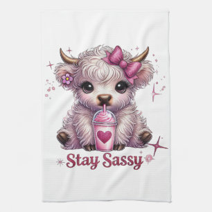 Pink, Stay Sassy, Highland Cows Kitchen Towel