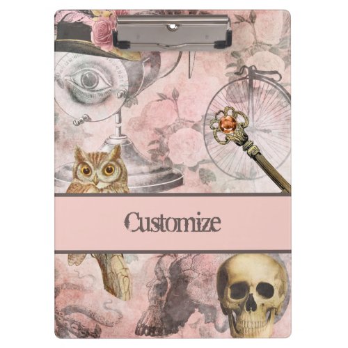 Pink Steam Punk Retro Goth Owl Keys Clipboard