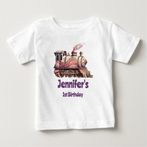 Pink Steam Train Vintage 1st Birthday Baby T_Shirt