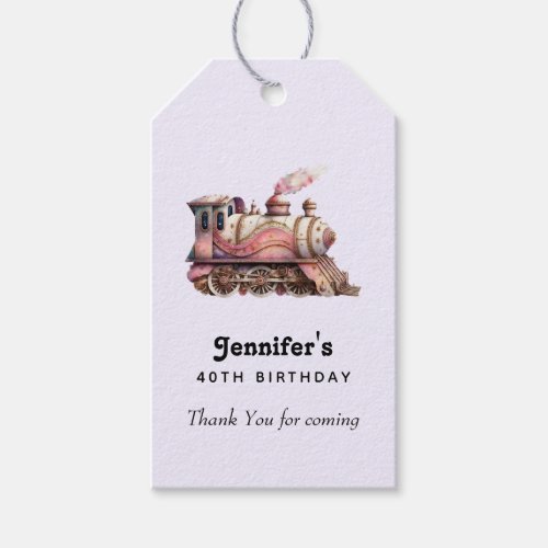 Pink Steam Train Vintage Birthday Thank You Gift Tags