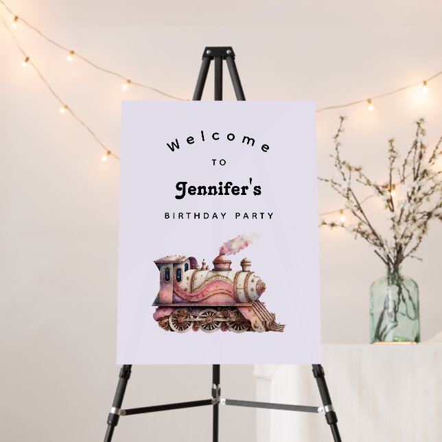 Pink Steam Train Vintage Birthday Welcome Foam Board (In Situ (Stand))