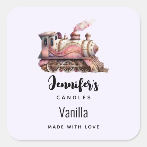 Pink Steam train Vintage Candle Business Square Sticker