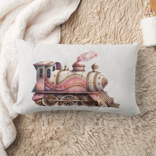 Pink Steam Train Vintage Lumbar Pillow