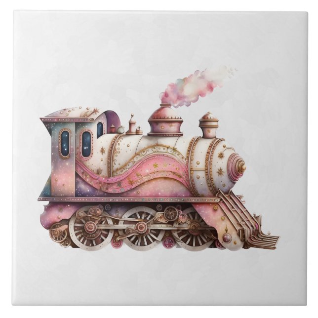 Pink Steam Train Vintage Style Ceramic Tile (Front)