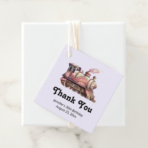 Pink Steam Train Vintage Thank You Favor Tags