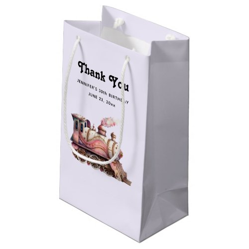 Pink Steam Train Vintage Thank You Small Gift Bag