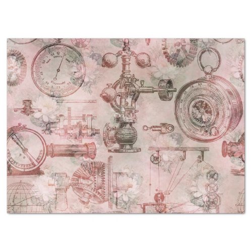 Pink Steampunk Clocks and Watches Decoupage Tissue Paper