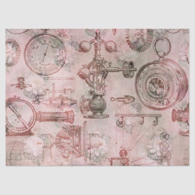 Pink Steampunk Clocks and Watches Decoupage Tissue Paper (Front)