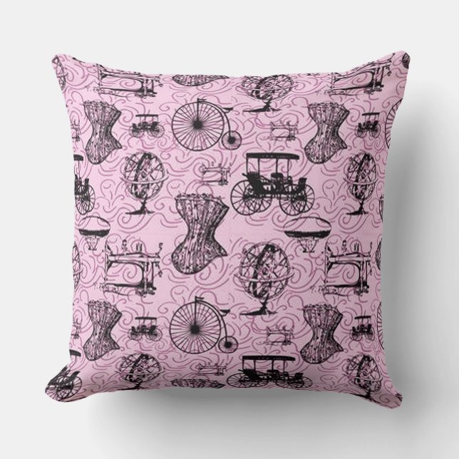 Pink Steampunk Pattern Throw Pillow (Front)