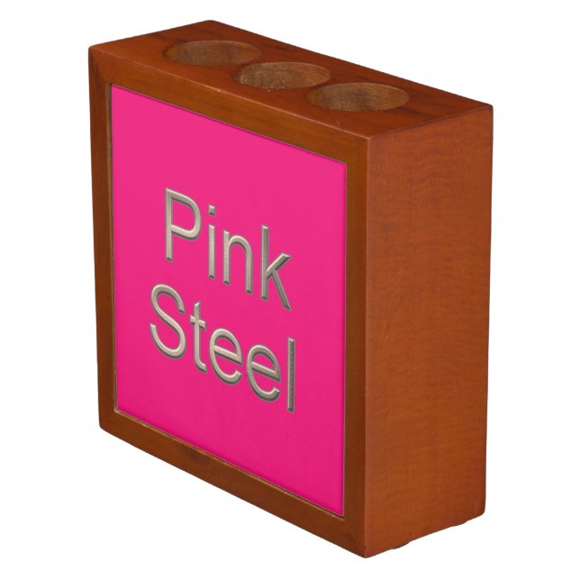Pink Steel fuchsia brown back desk organizer (Angled)