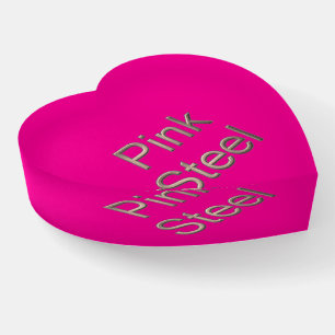 Pink Steel fuchsia glass heart paperweight