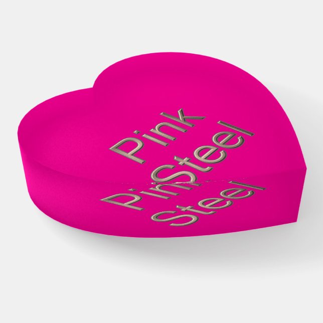 Pink Steel fuchsia glass heart paperweight (Angled)