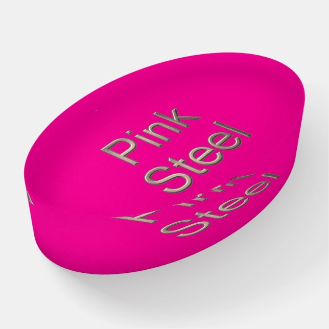 Pink Steel fuchsia glass oval paperweight (Angled)