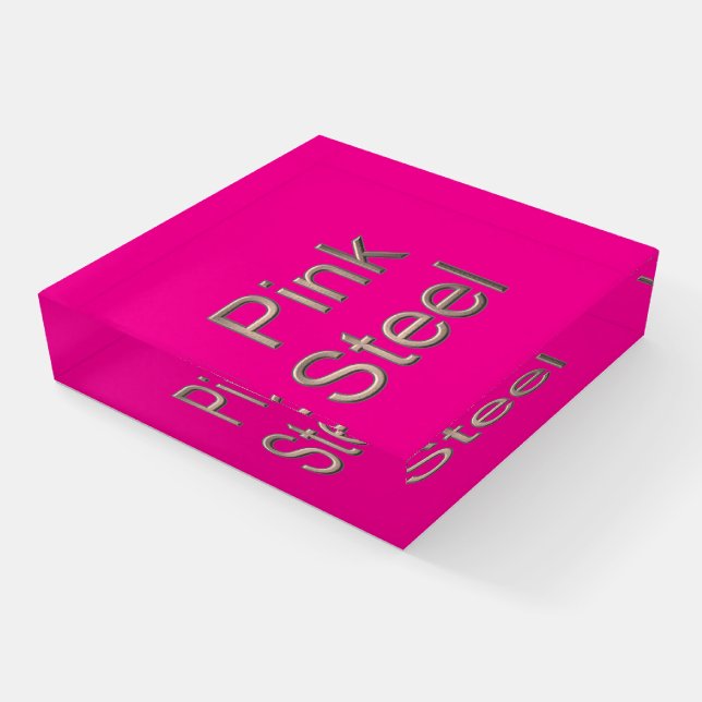 Pink Steel fuchsia glass square paperweight (Angled)
