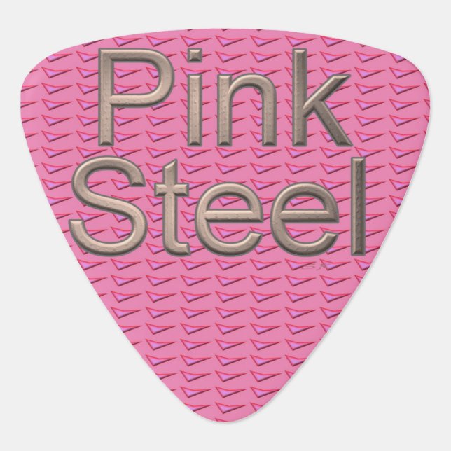 Pink Steel triangle guitar pick (Front)
