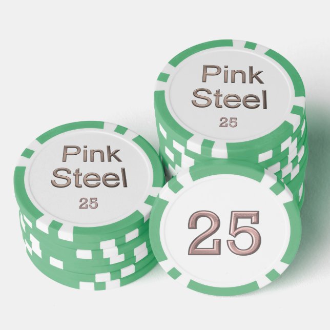 Pink Steel white green 25 striped poker chip (Stack)