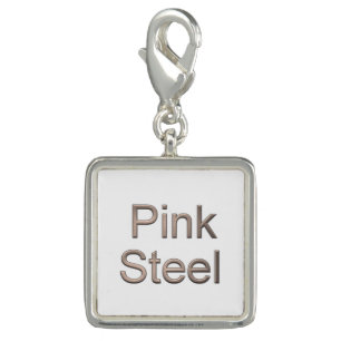 Pink Steel white silver square charm