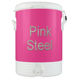 Pink Steel word fuchsia beverage cooler 10 gallon