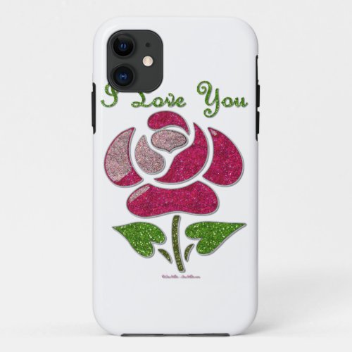 Pink Stencil Rose I Love You iPhone 11 Case