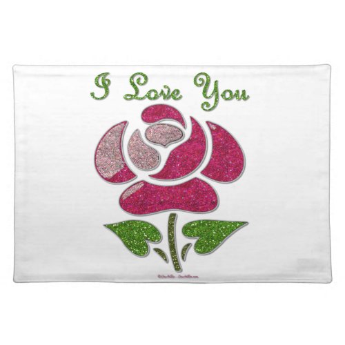 Pink Stencil Rose I Love You Cloth Placemat