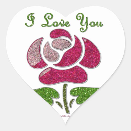 Pink Stencil Rose I Love You Heart Sticker