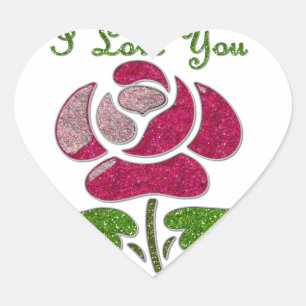 Pink Stencil Rose I Love You Heart Sticker