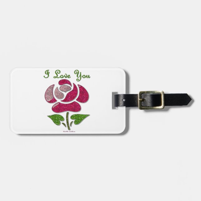 Pink Stencil Rose I Love You Luggage Tag (Front Horizontal)